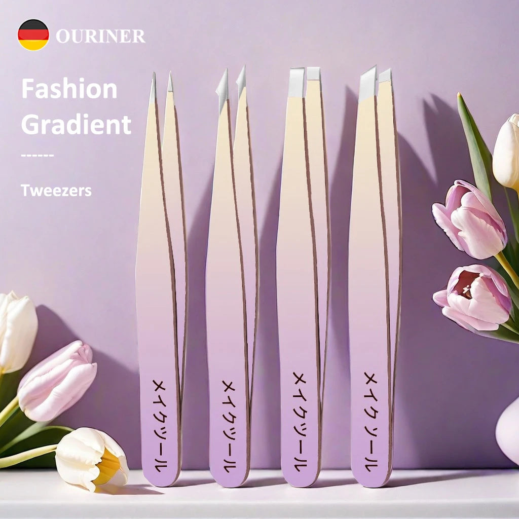 Ensemble de pincettes à sourcils dégradées, 4 pièces, pinces à sourcils en acier inoxydable, ensemble d'outils de beauté professionnels pour les poils du visage, la croissance intérieure