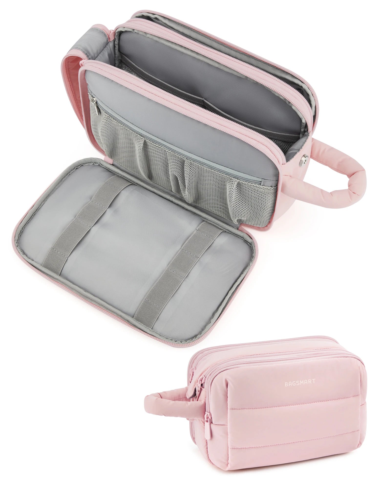 BAGSMART trousse de toilette de voyage sac cosmétique étanche pour femme sac de rangement de produits de soins de la peau de grande capacité sac de bain sec et humide