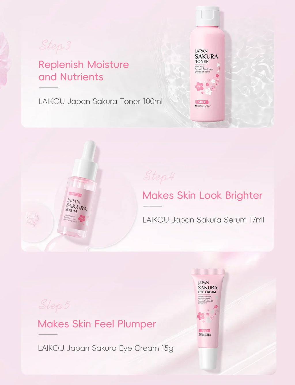 LAIKOU nettoyage Laikou hydratation hydratante japon fleur de cerisier soin de la peau 7 pièces masque de boue édition ensemble de soins du visage