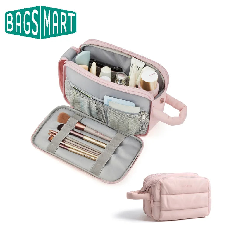 BAGSMART trousse de toilette de voyage sac cosmétique étanche pour femme sac de rangement de produits de soins de la peau de grande capacité sac de bain sec et humide