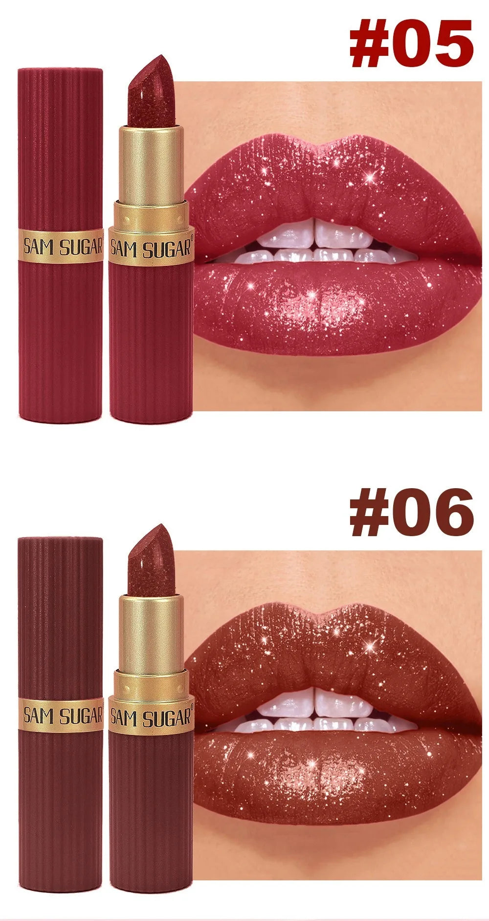 Rouge à lèvres luxueux à paillettes métalliques, rose chair, longue durée, imperméable, ne se décolore pas, perle scintillante, brillant à lèvres marron, maquillage