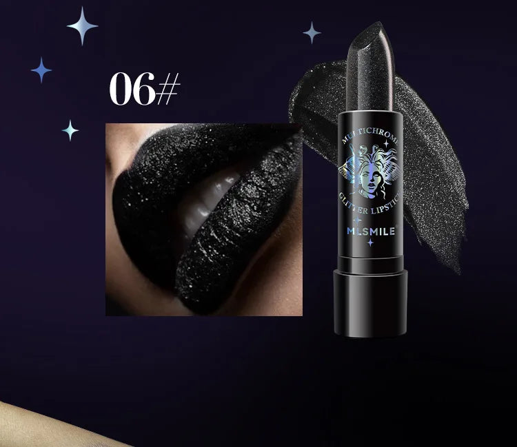 Rouge à lèvres à paillettes, 6 couleurs, imperméable, longue durée, diamant nacré, métallique, noir, maquillage pour femmes, cosmétique