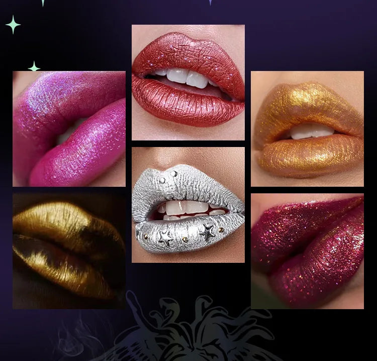 Rouge à lèvres à paillettes, 6 couleurs, imperméable, longue durée, diamant nacré, métallique, noir, maquillage pour femmes, cosmétique