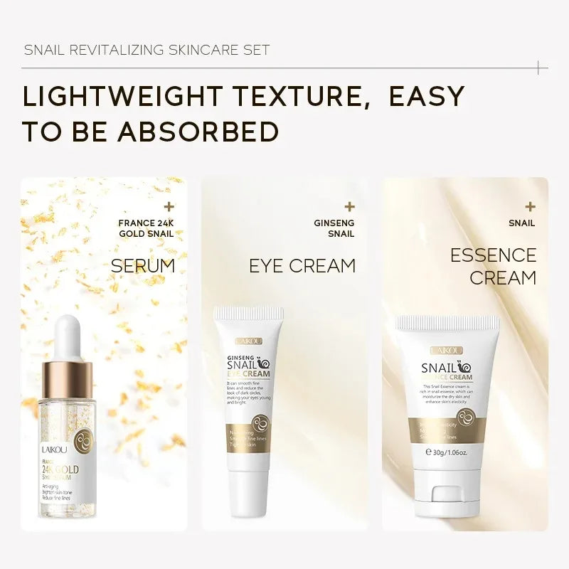 3 pièces/ensemble LAIKOU ensemble de soins de la peau vitamine C Sakura escargot Essence sérum & crème pour les yeux & crème pour le visage hydratant taille de voyage ensemble de soins de la peau