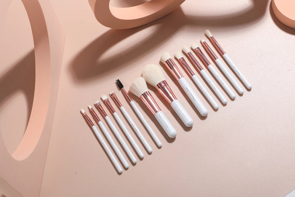 Ensemble de pinceaux de maquillage 14 pièces avec miroir éclairé, manche court Portable, lumière LED, Kit de pinceaux de maquillage rechargeables USB