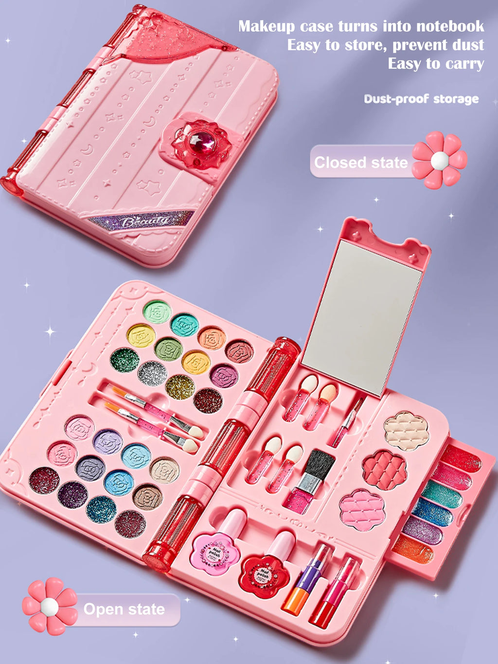 Kit de maquillage pour enfants pour filles, ensemble de jouets de maquillage lavables avec miroir, ensemble de déguisement de beauté, jouets pour enfants de 3 4 5 6 7 8 9 10 11 12 Ye