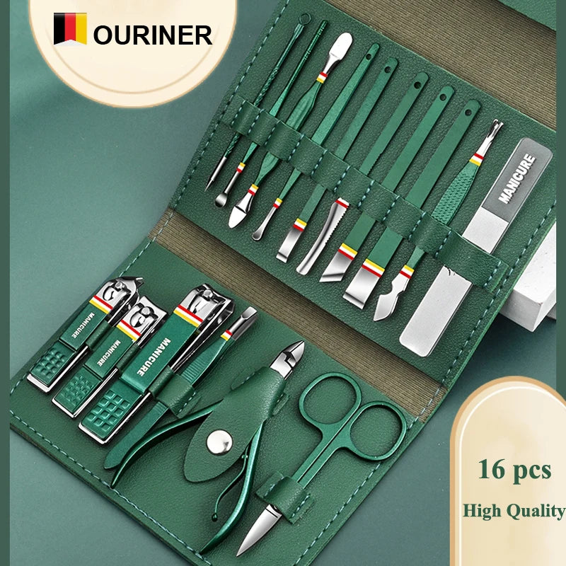 Ensemble de coupe-ongles en acier inoxydable, avec sac pliant, Kits de coupe de manucure, ciseaux, outil de maquillage et de beauté, 12 à 16 pièces/ensemble