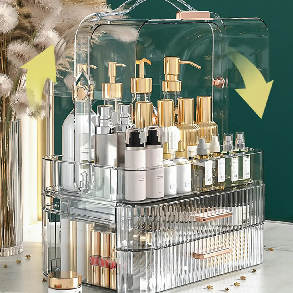 Boîte de rangement de cosmétiques avec couvercle et poignée, grande boîte de rangement de maquillage, tiroirs pour vitrines de soins de la peau, comptoir de salle de bain