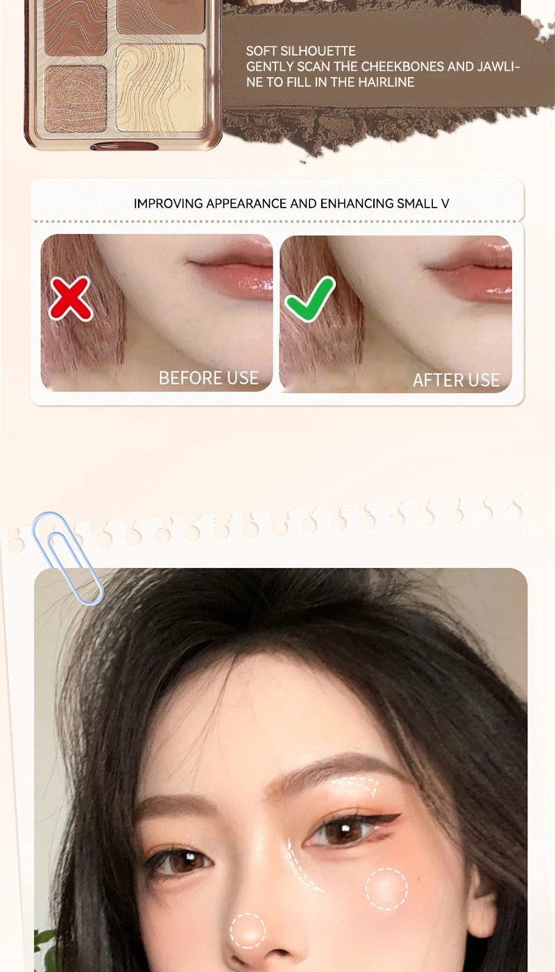 MAFFICK Palette de contour 4 couleurs : éclaircissant mat et reflets scintillants - Palette polyvalente multi-usage pour ombre à paupières, contour,