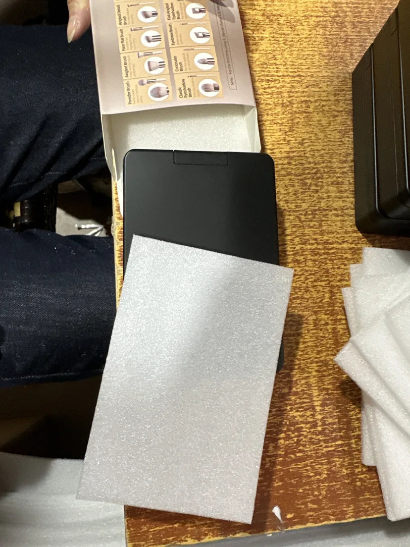 Ensemble de pinceaux de maquillage 14 pièces avec miroir éclairé, manche court Portable, lumière LED, Kit de pinceaux de maquillage rechargeables USB