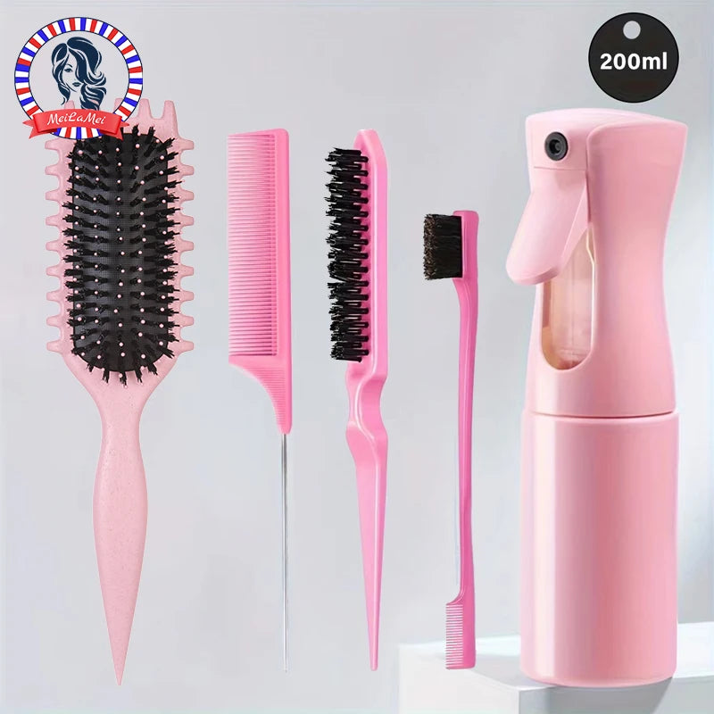 Ensemble démêlant et coiffant 5 pièces: brosse de contrôle des bords de peigne à queue de Rat incurvée Curl Candy Bursh – Parfaite pour les résultats de qualité Salon