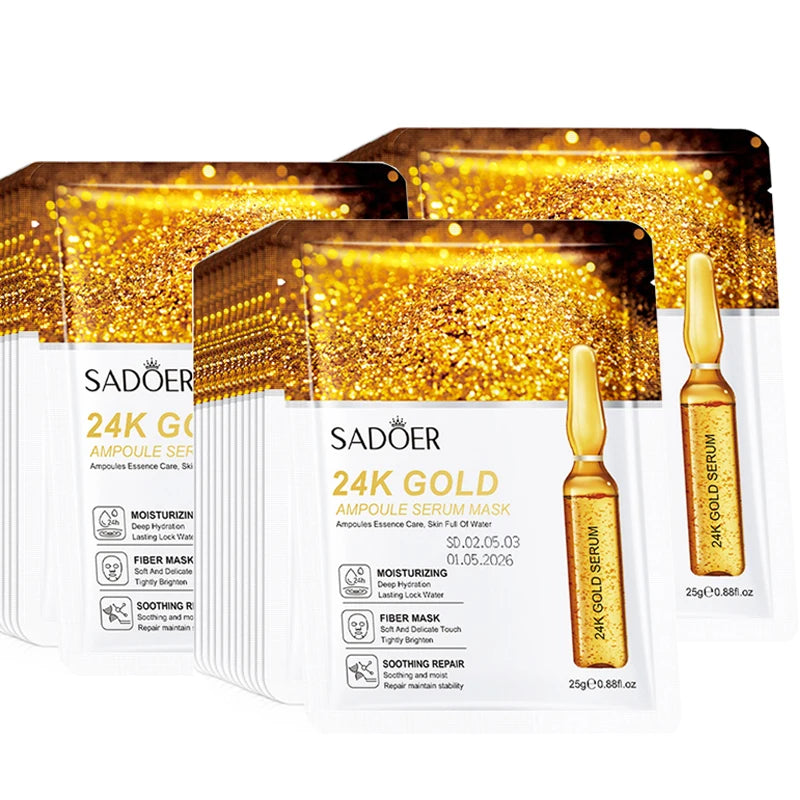 10 pièces SADOER 24K or vitamine C acide hyaluronique masque Facial hydratant raffermissant hydratant masques faciaux produits de soins de la peau