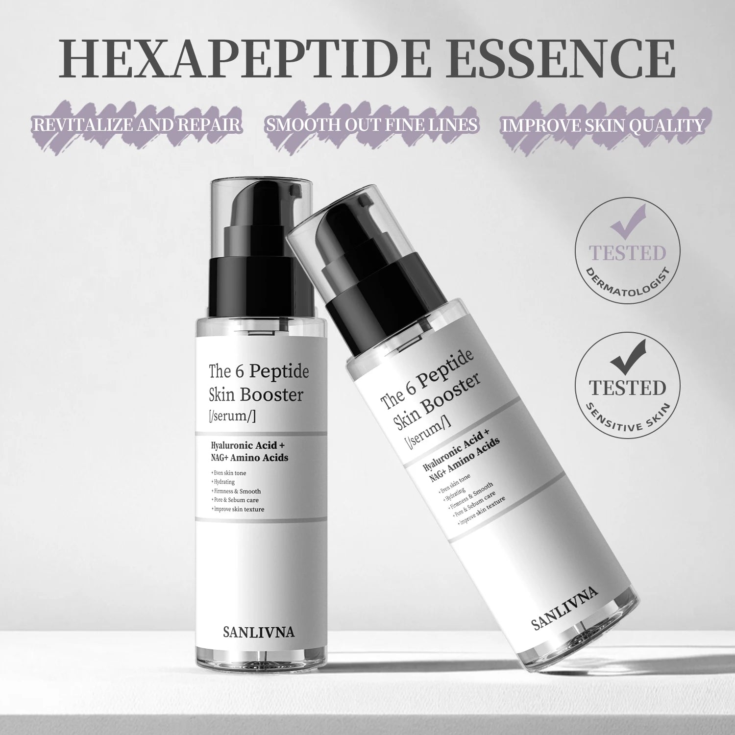 Le ensemble de soins pour la peau rafraîchissant pour le visage à 6 peptides contient du collagène pour améliorer les ridules, éclaircir la peau, hydrate et nourrir