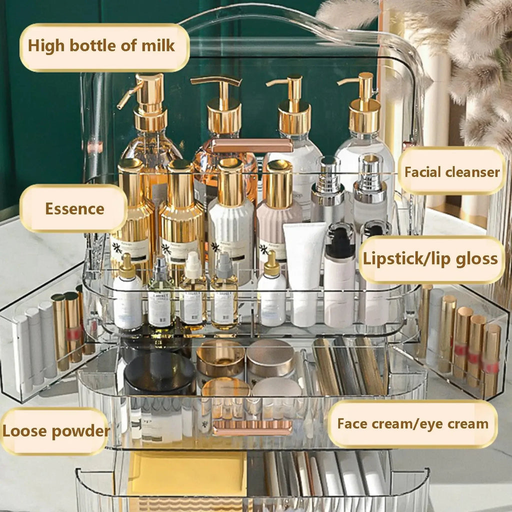 Boîte de rangement de cosmétiques avec couvercle et poignée, grande boîte de rangement de maquillage, tiroirs pour vitrines de soins de la peau, comptoir de salle de bain