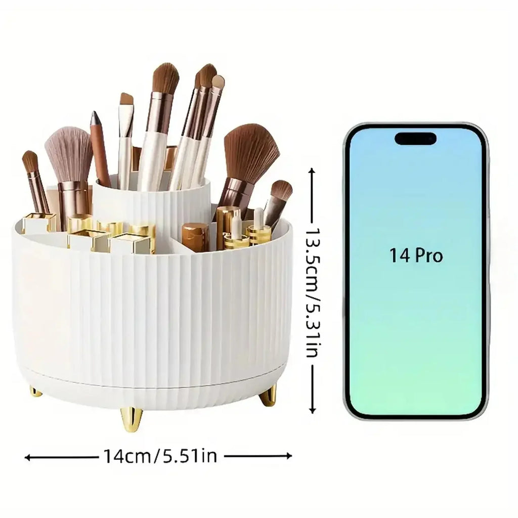 360 °   Boîte de rangement rotative, organisateur de maquillage de bureau, porte-brosse cosmétique, rouge à lèvres, porte-crayon à sourcils, conteneur de bijoux
