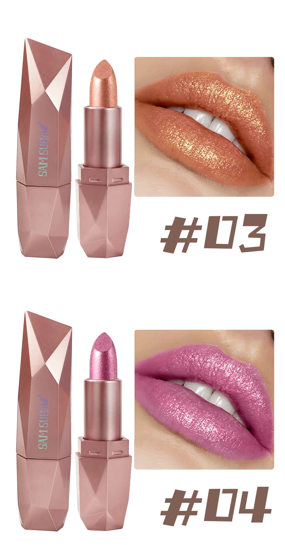 Rouge à lèvres métallique polygone, paillettes longue durée, Orange, rouge, hydratant, lumineux, scintillant, brillant, maquillage