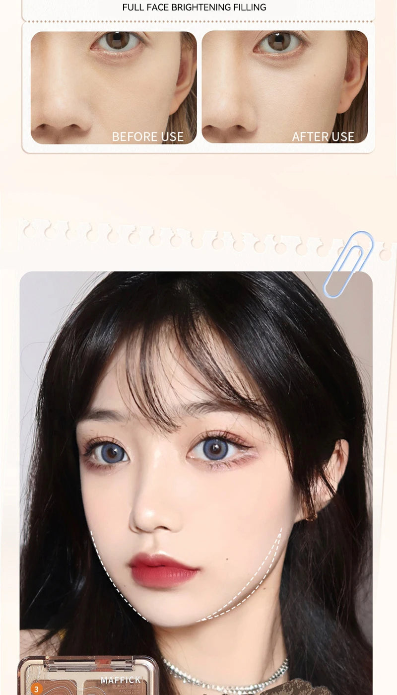 MAFFICK Palette de contour 4 couleurs : éclaircissant mat et reflets scintillants - Palette polyvalente multi-usage pour ombre à paupières, contour,