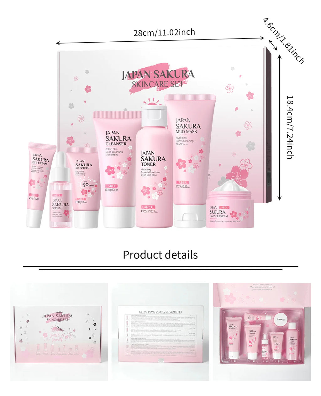 LAIKOU nettoyage Laikou hydratation hydratante japon fleur de cerisier soin de la peau 7 pièces masque de boue édition ensemble de soins du visage