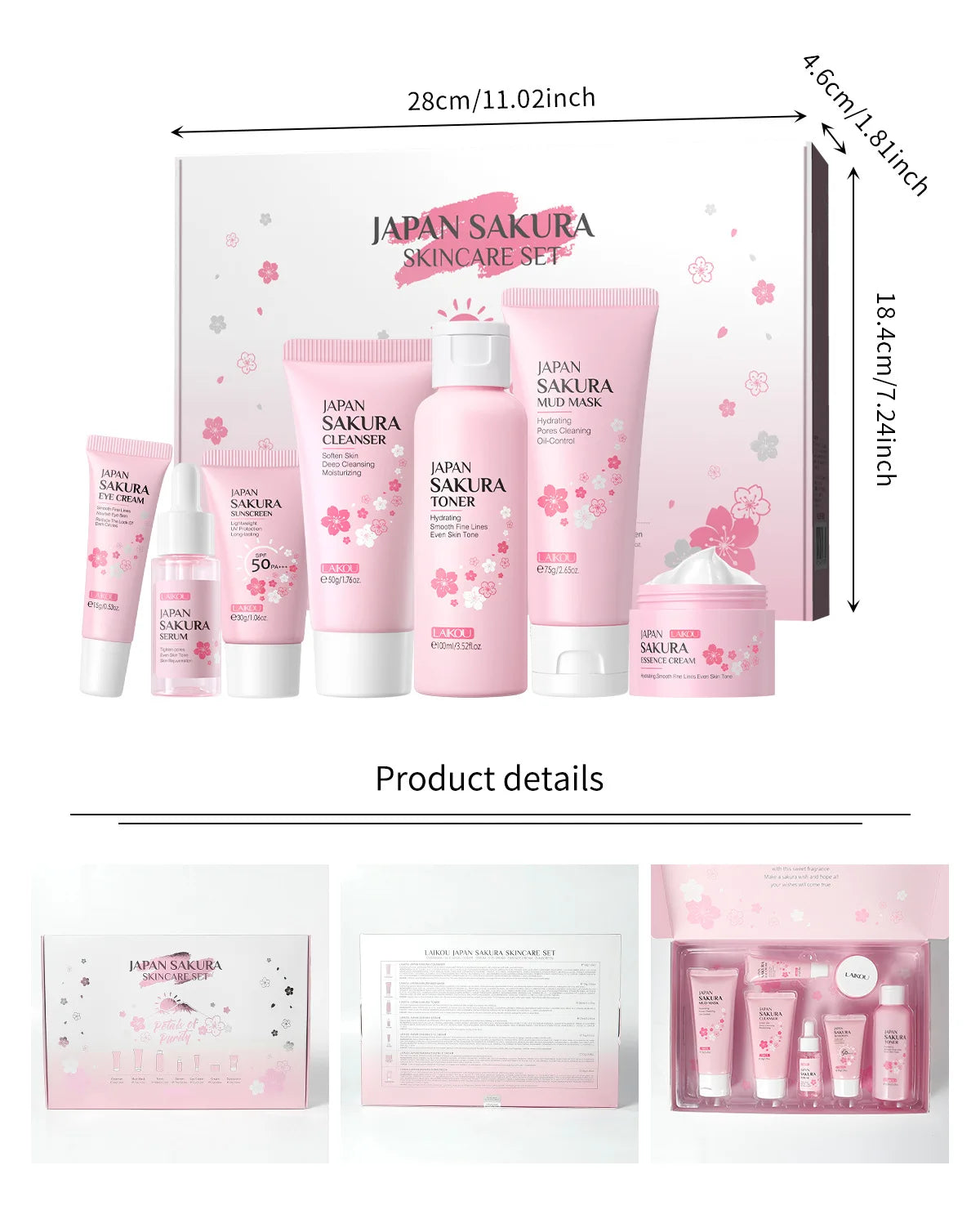 LAIKOU nettoyage Laikou hydratation hydratante japon fleur de cerisier soin de la peau 7 pièces masque de boue édition ensemble de soins du visage