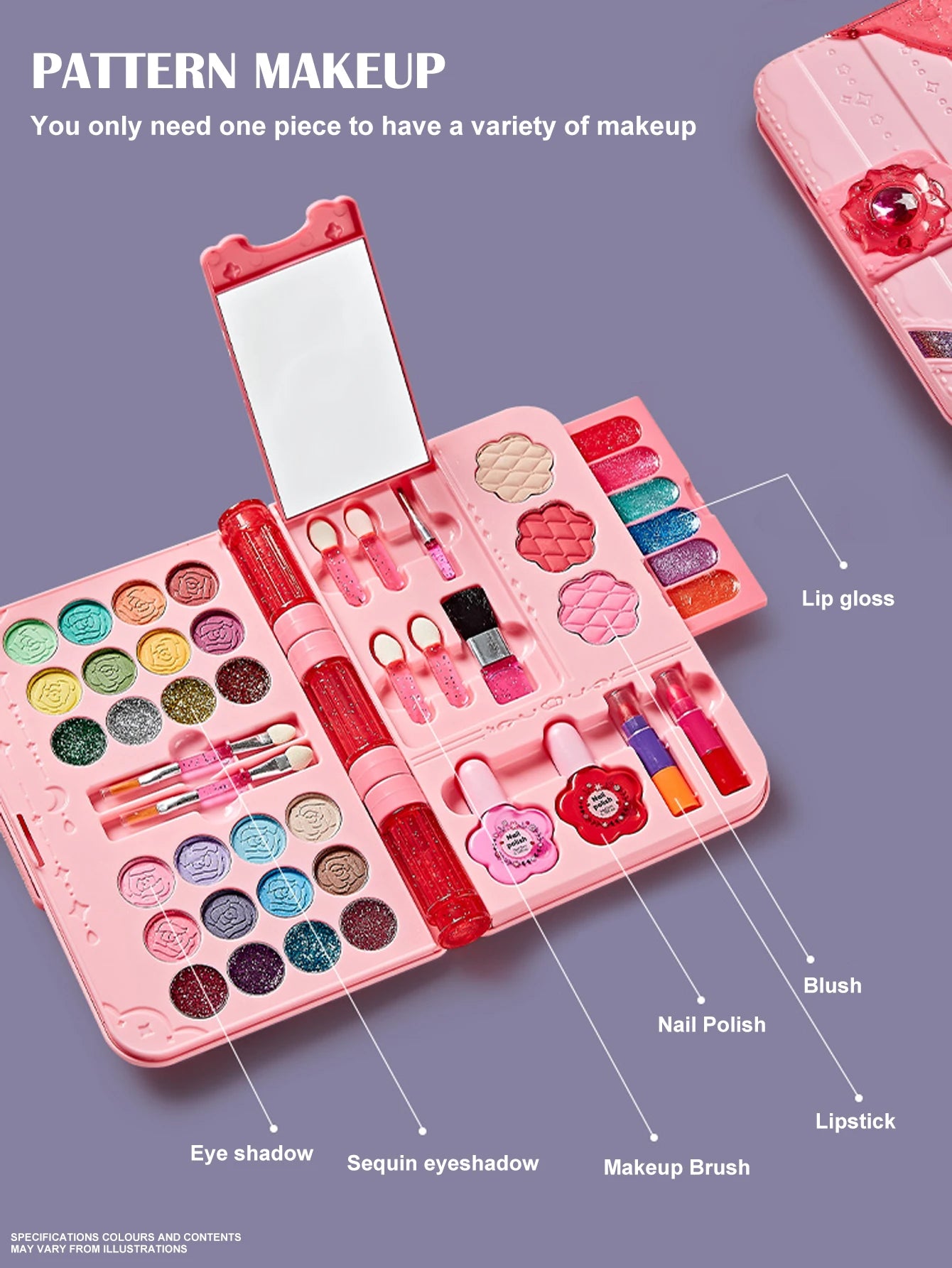 Kit de maquillage pour enfants pour filles, ensemble de jouets de maquillage lavables avec miroir, ensemble de déguisement de beauté, jouets pour enfants de 3 4 5 6 7 8 9 10 11 12 Ye