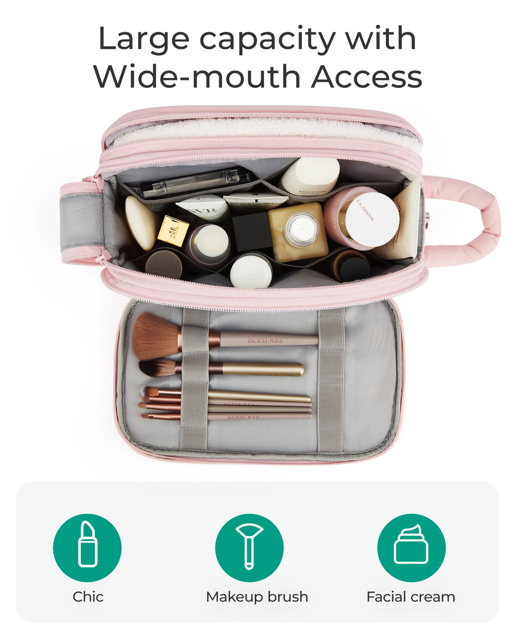 BAGSMART trousse de toilette de voyage sac cosmétique étanche pour femme sac de rangement de produits de soins de la peau de grande capacité sac de bain sec et humide