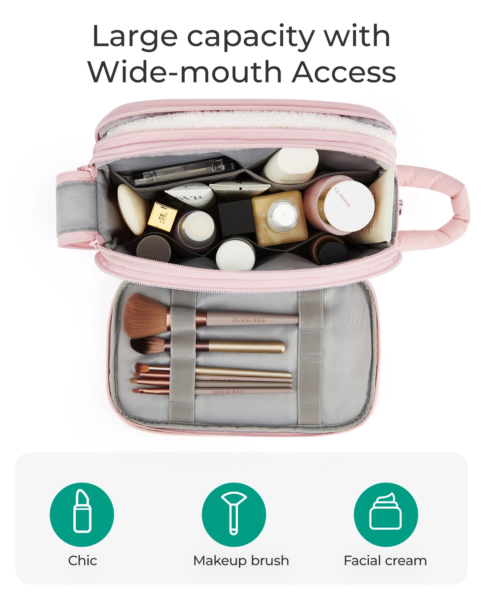 BAGSMART trousse de toilette de voyage sac cosmétique étanche pour femme sac de rangement de produits de soins de la peau de grande capacité sac de bain sec et humide