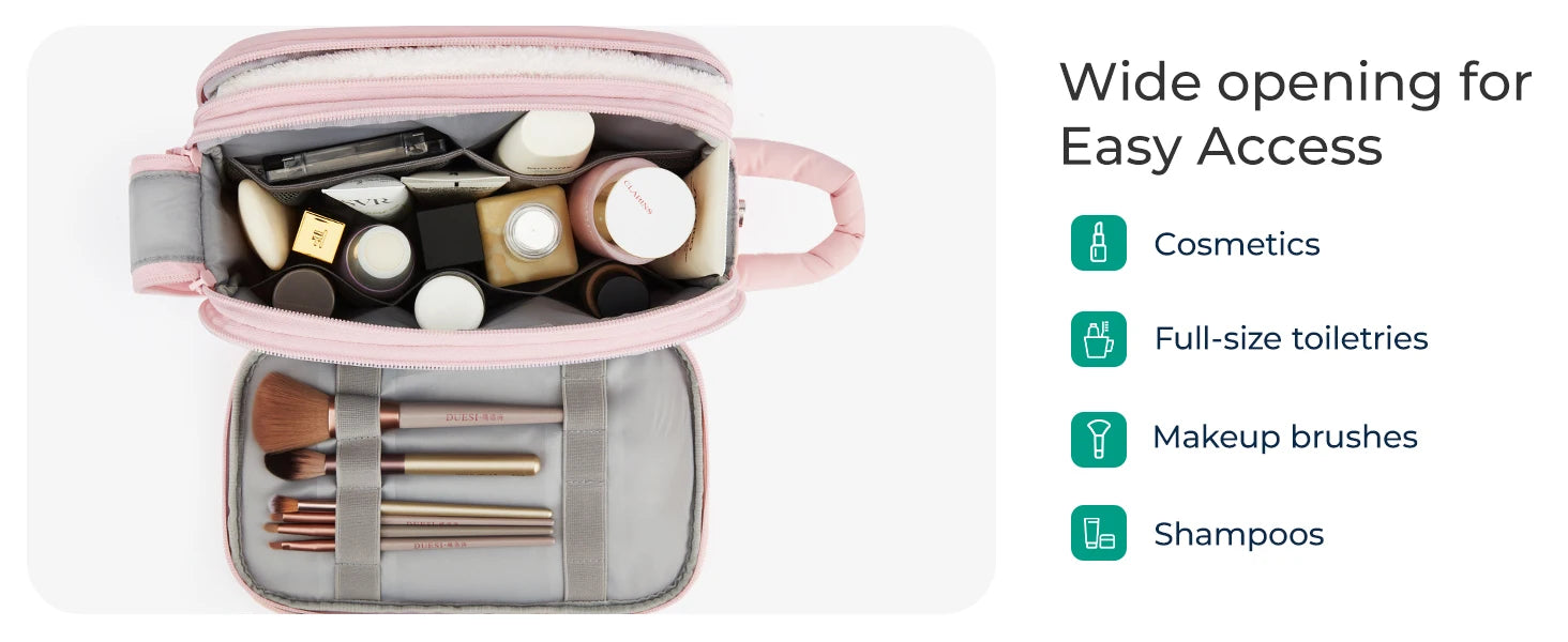 BAGSMART trousse de toilette de voyage sac cosmétique étanche pour femme sac de rangement de produits de soins de la peau de grande capacité sac de bain sec et humide