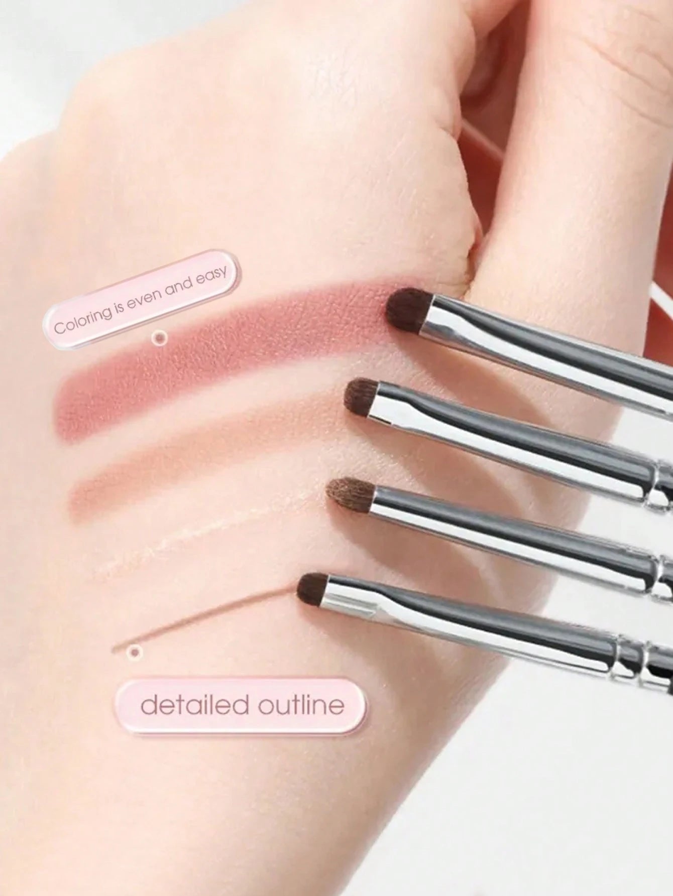 1 lot de 4 pinceaux de maquillage pour détails des yeux noirs, poils de poney, ombre à paupières de précision couchée, ver à soie, applicateur d'eye-liner éclaircissant, petit