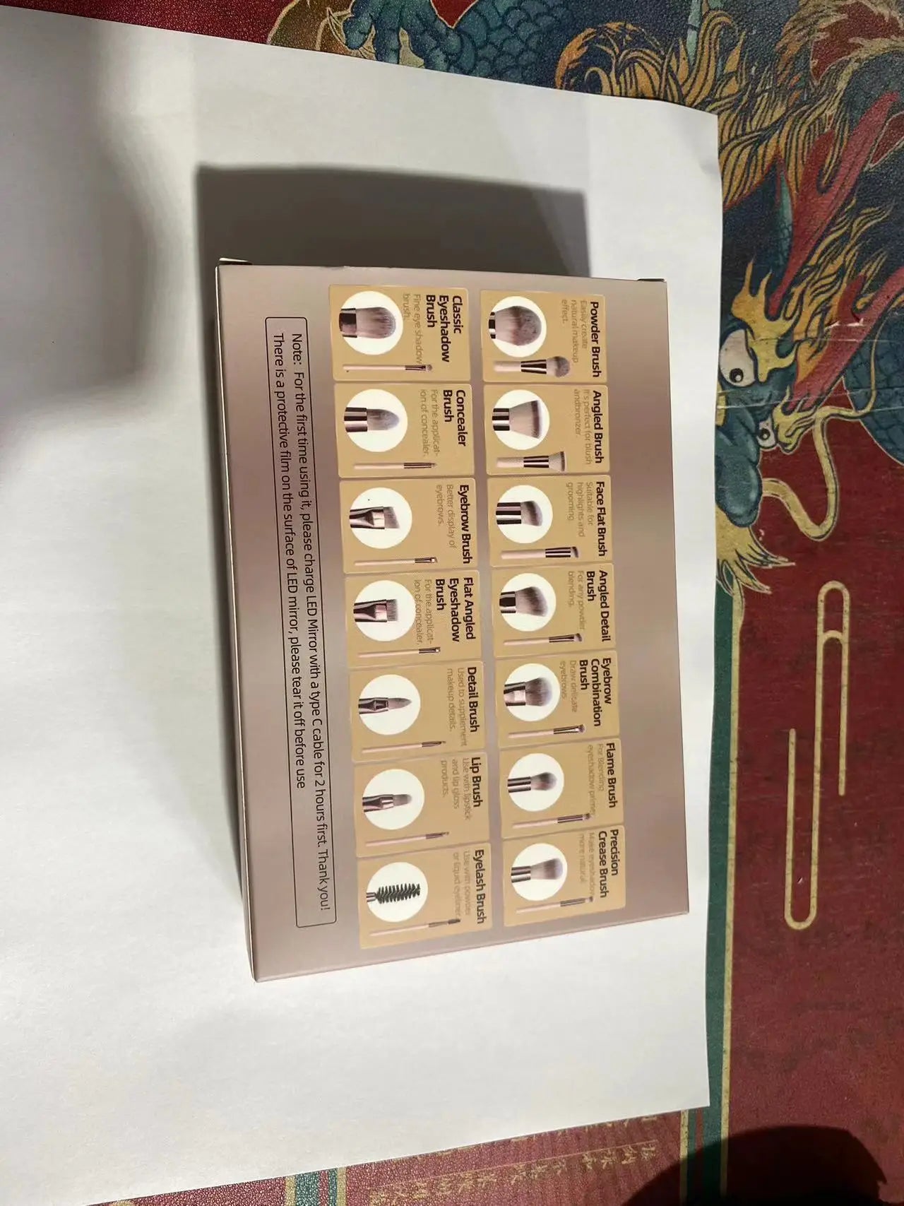 Ensemble de pinceaux de maquillage 14 pièces avec miroir éclairé, manche court Portable, lumière LED, Kit de pinceaux de maquillage rechargeables USB