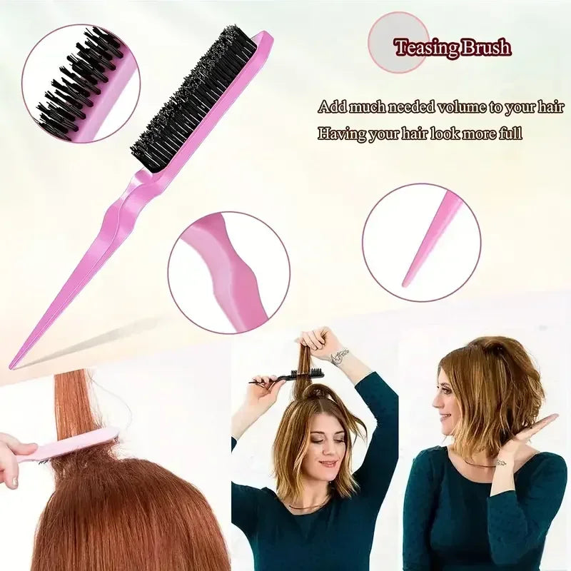 Ensemble démêlant et coiffant 5 pièces: brosse de contrôle des bords de peigne à queue de Rat incurvée Curl Candy Bursh – Parfaite pour les résultats de qualité Salon