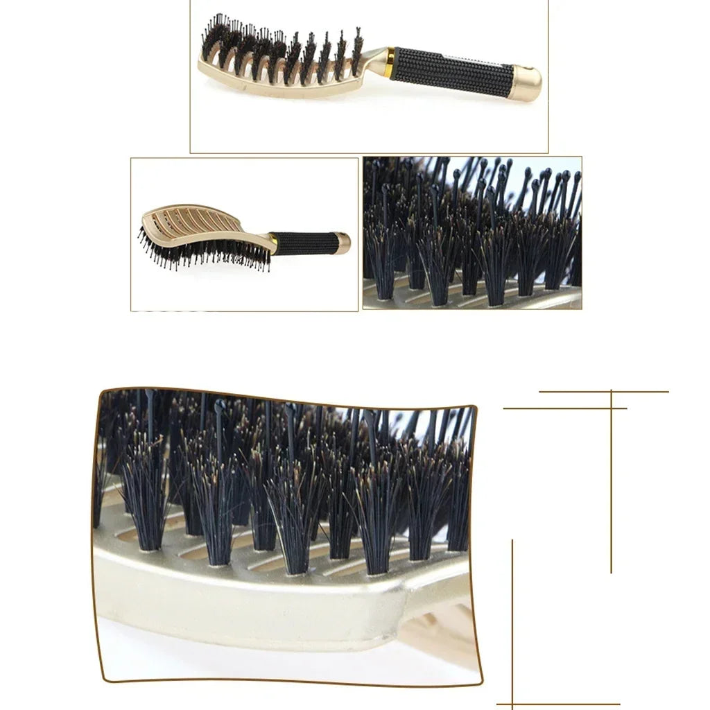 Brosse à cheveux peigne de Massage du cuir chevelu brosse à cheveux poils de sanglier en Nylon femmes humide bouclés démêlant brosse à cheveux Salon de coiffure outil de coiffure