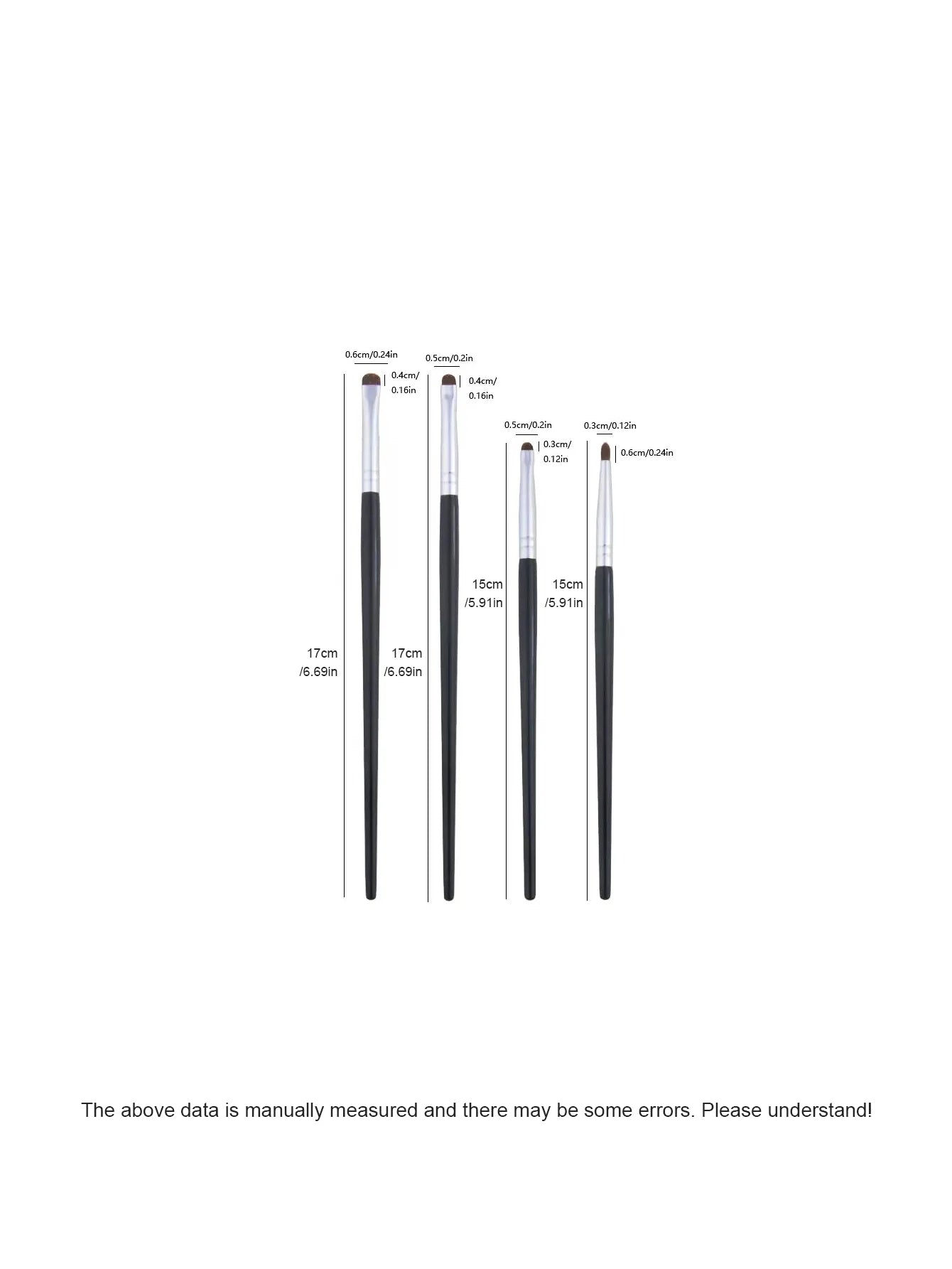 1 lot de 4 pinceaux de maquillage pour détails des yeux noirs, poils de poney, ombre à paupières de précision couchée, ver à soie, applicateur d'eye-liner éclaircissant, petit