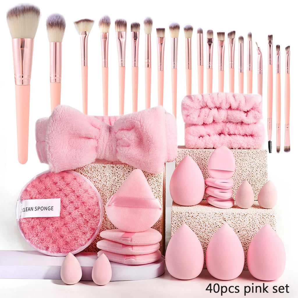 Ensemble de pinceaux et d'éponges de maquillage, bouffantes de maquillage roses, bandeau, dissolvant de bracelet, Kit d'extension de cils DIY 8-16mm, outil de maquillage