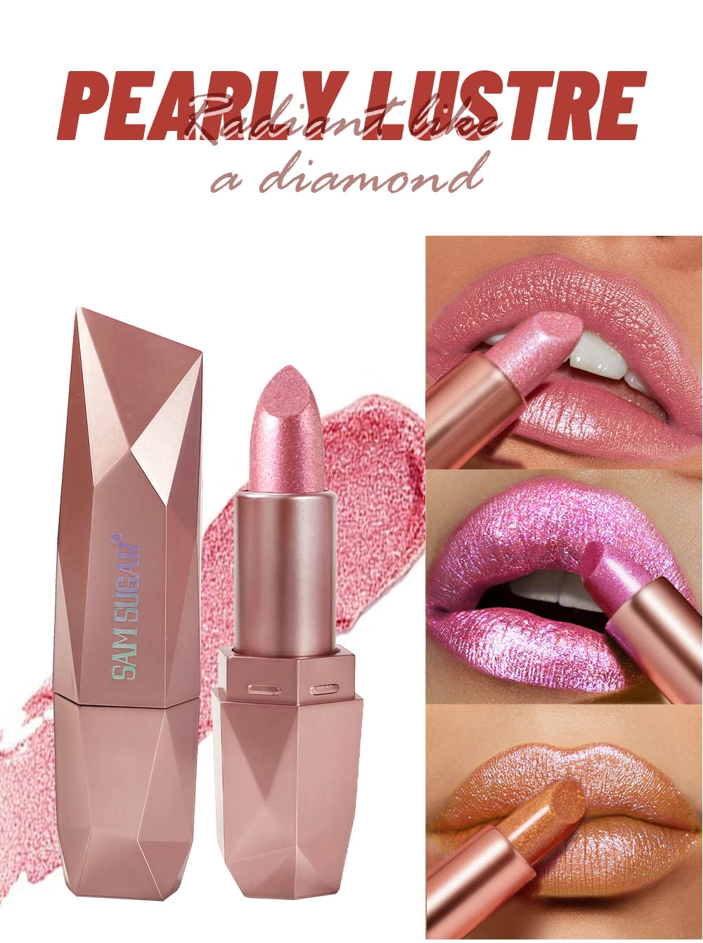 Rouge à lèvres métallique polygone, paillettes longue durée, Orange, rouge, hydratant, lumineux, scintillant, brillant, maquillage