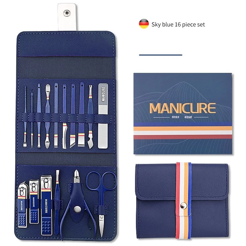 Ensemble de coupe-ongles en acier inoxydable, avec sac pliant, Kits de coupe de manucure, ciseaux, outil de maquillage et de beauté, 12 à 16 pièces/ensemble