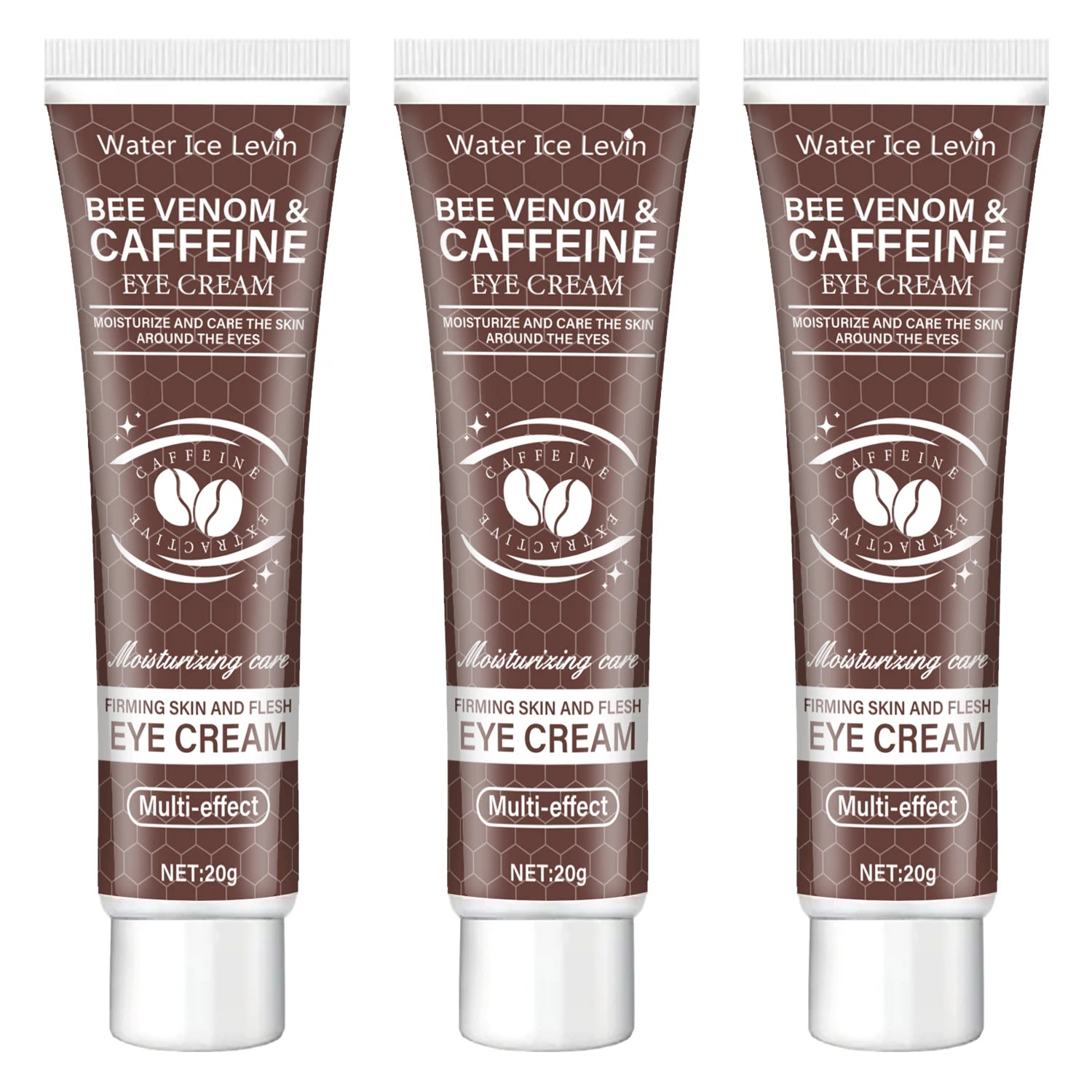 Crème pour les yeux raffermissante hydratante puissante à la caféine naturelle 20g pour les cernes gonflées et zone post-lifting après l'utilisation, réduit les rides et le vieillissement, relaxation beige clair