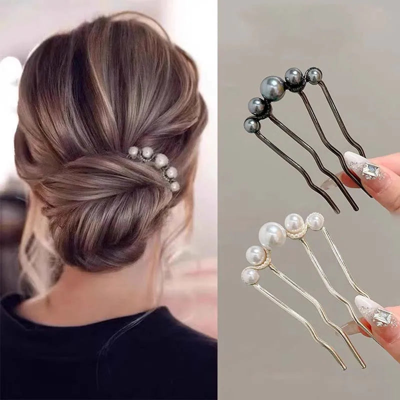 Épingles à cheveux coréennes en forme de U pour femmes, pinces à cheveux en perles de Style élégant, fourchettes en métal, épingles à cheveux en perles Vintage, outils de coiffure, cadeaux