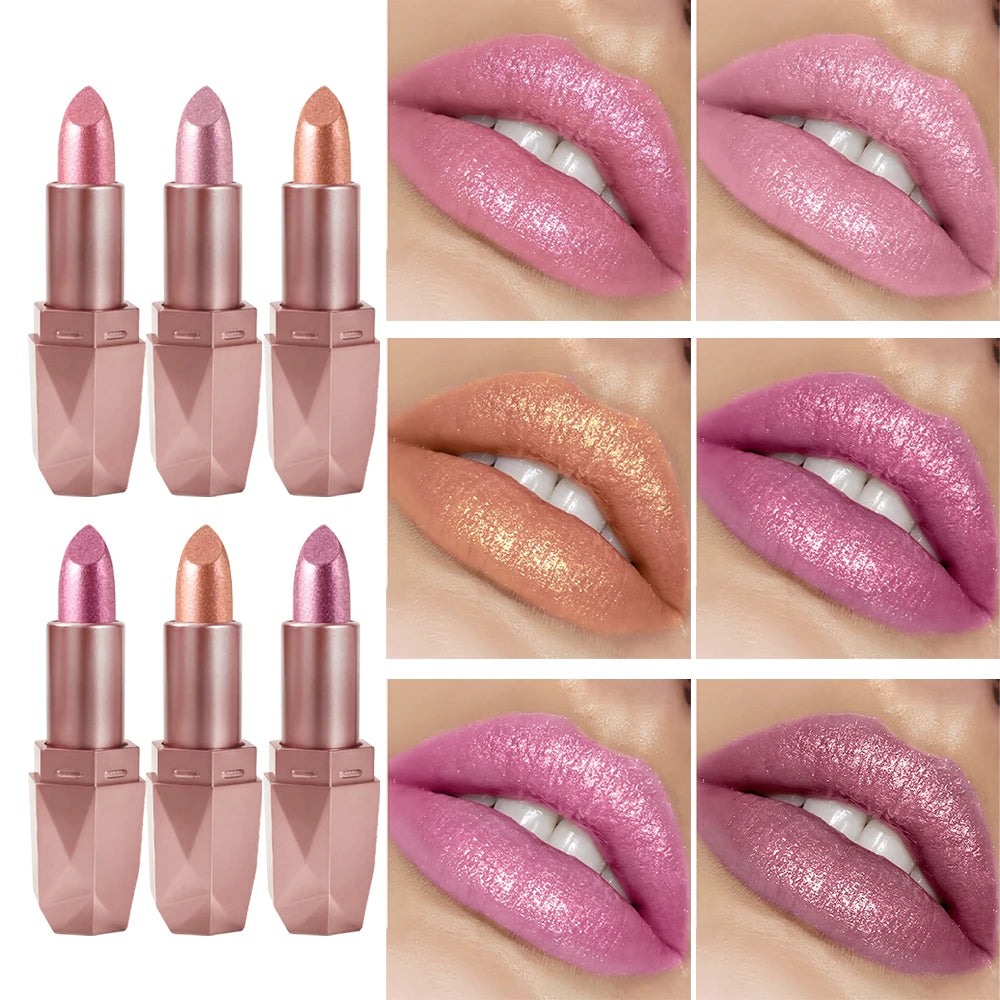 Rouge à lèvres métallique polygone, paillettes longue durée, Orange, rouge, hydratant, lumineux, scintillant, brillant, maquillage