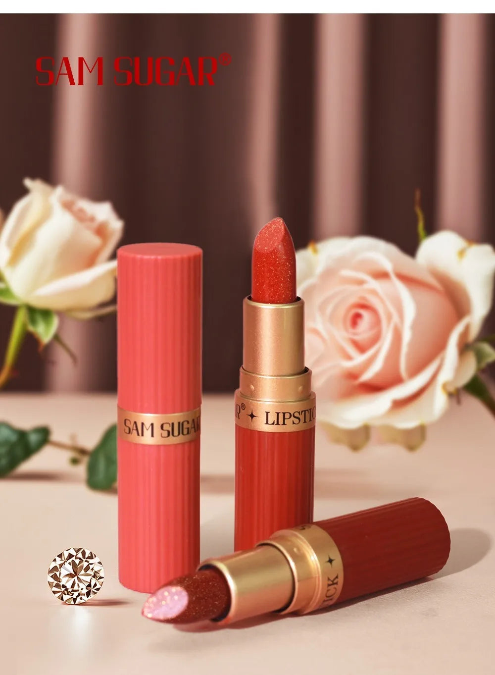 Rouge à lèvres luxueux à paillettes métalliques, rose chair, longue durée, imperméable, ne se décolore pas, perle scintillante, brillant à lèvres marron, maquillage