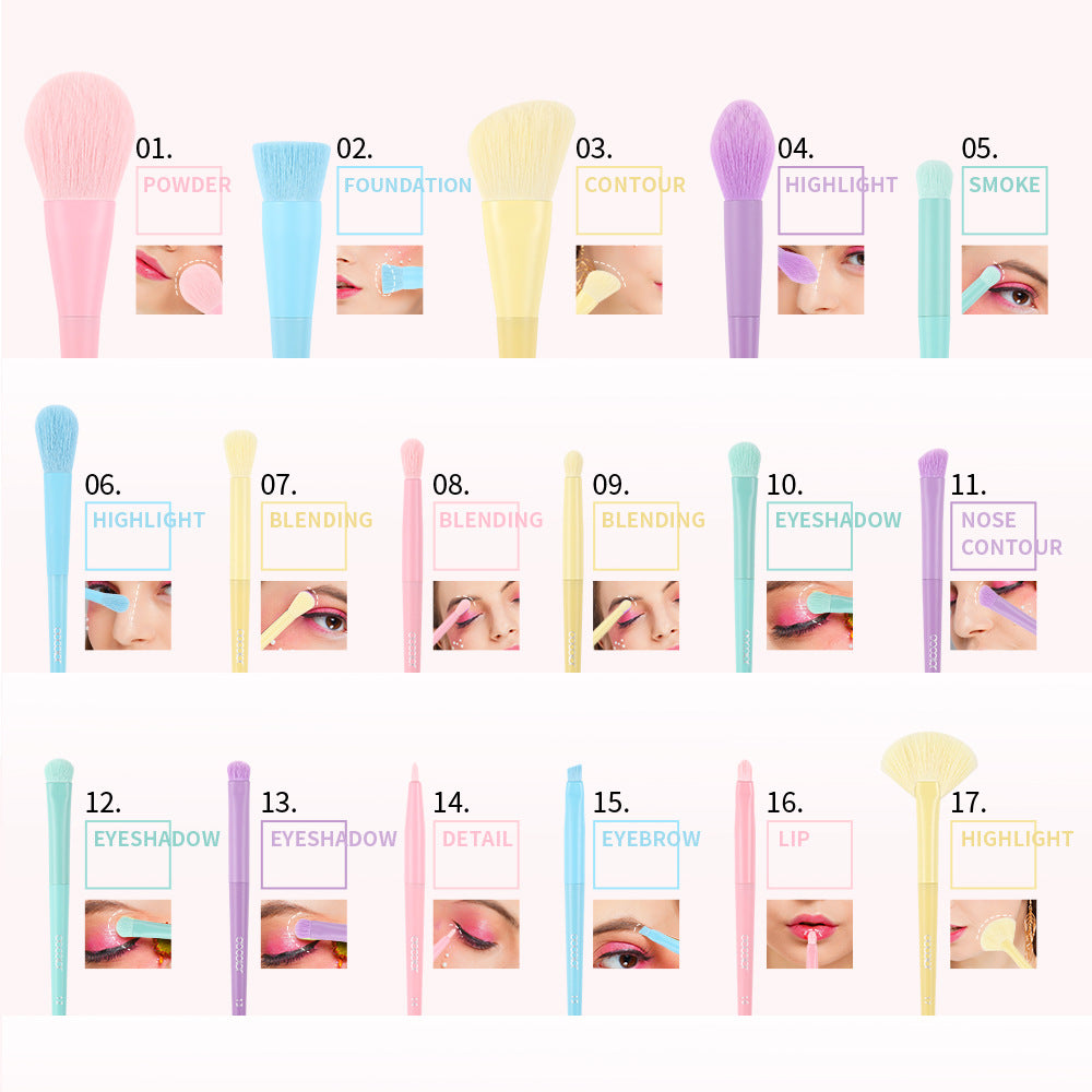 17 pinceaux de maquillage multicolores pinceaux de couleur ensemble de pinceaux de maquillage outils de maquillage ensemble complet