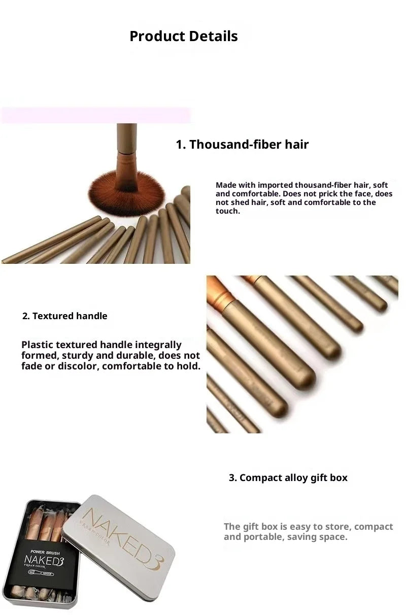 Ensemble de pinceaux de maquillage haut de gamme, poils souples pour un usage facile, outils de maquillage pour le visage, fond de teint, fard à paupières, correcteur, Eyeliner, 12 pièces