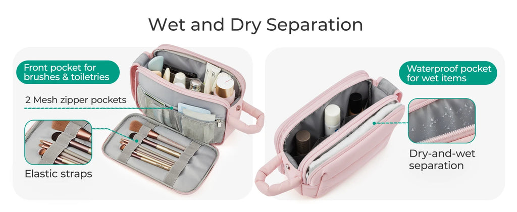 BAGSMART trousse de toilette de voyage sac cosmétique étanche pour femme sac de rangement de produits de soins de la peau de grande capacité sac de bain sec et humide