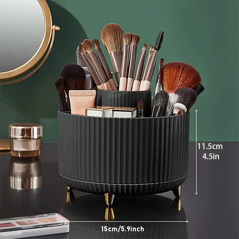 360 °   Boîte de rangement rotative, organisateur de maquillage de bureau, porte-brosse cosmétique, rouge à lèvres, porte-crayon à sourcils, conteneur de bijoux
