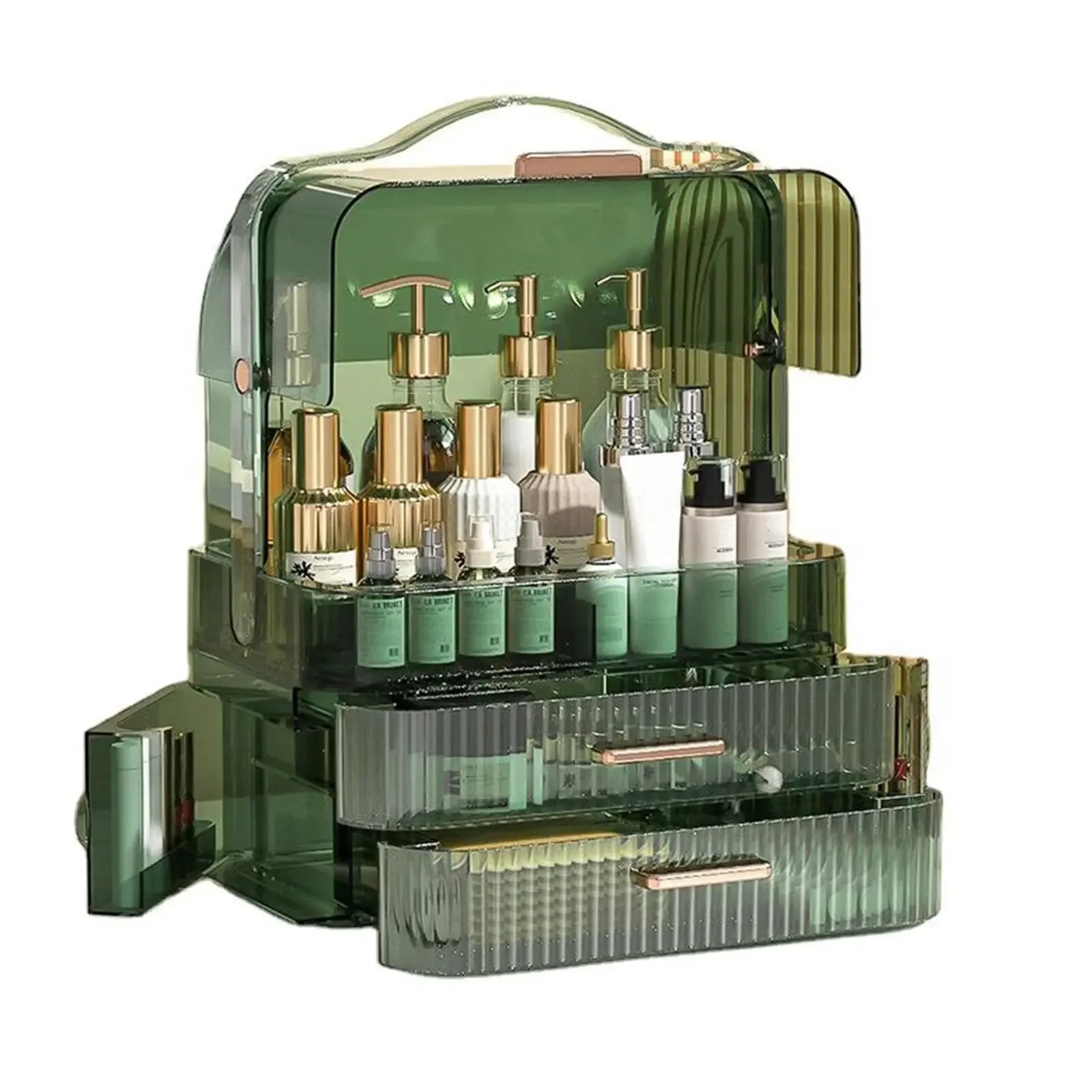 Boîte de rangement de cosmétiques avec couvercle et poignée, grande boîte de rangement de maquillage, tiroirs pour vitrines de soins de la peau, comptoir de salle de bain