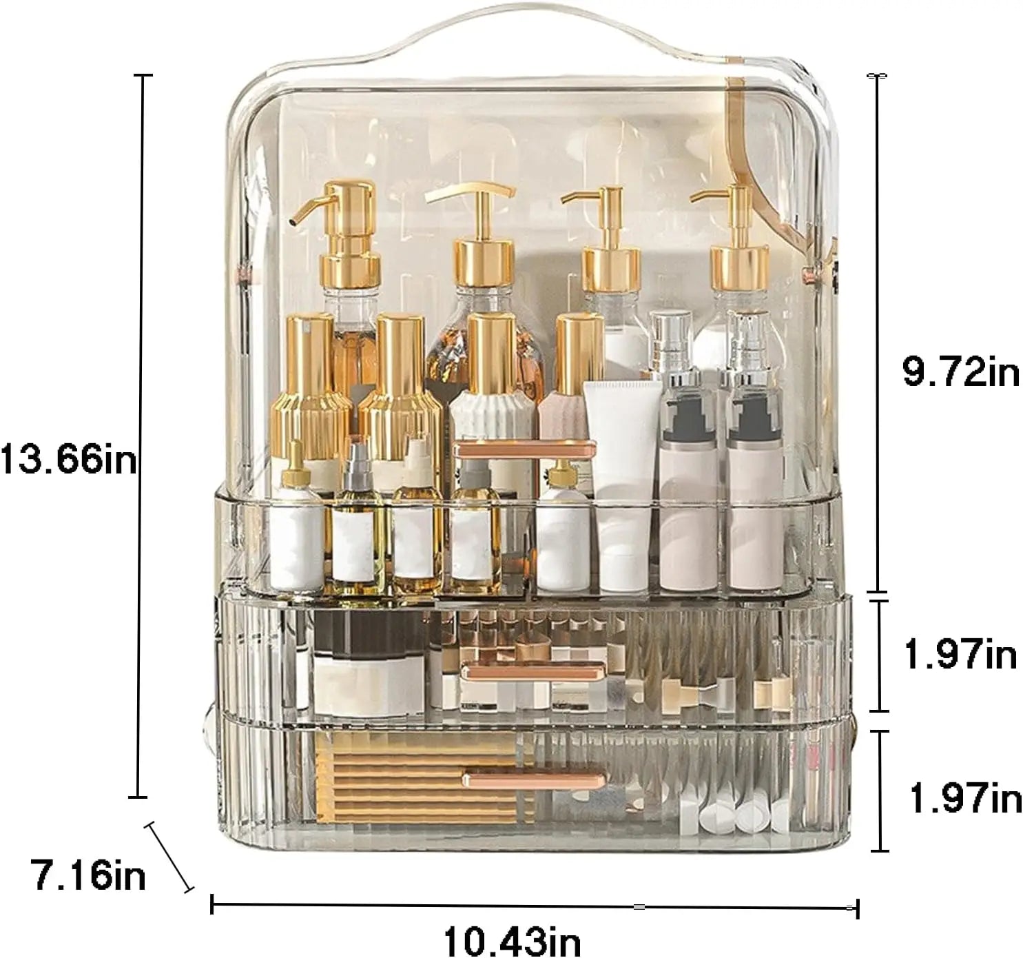 Boîte de rangement de cosmétiques avec couvercle et poignée, grande boîte de rangement de maquillage, tiroirs pour vitrines de soins de la peau, comptoir de salle de bain
