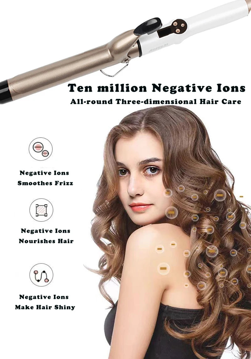 Fer à friser électrique professionnel, bigoudis en céramique, LCD, boucles à rouleaux, baguette ondulée, outils de coiffage à la mode