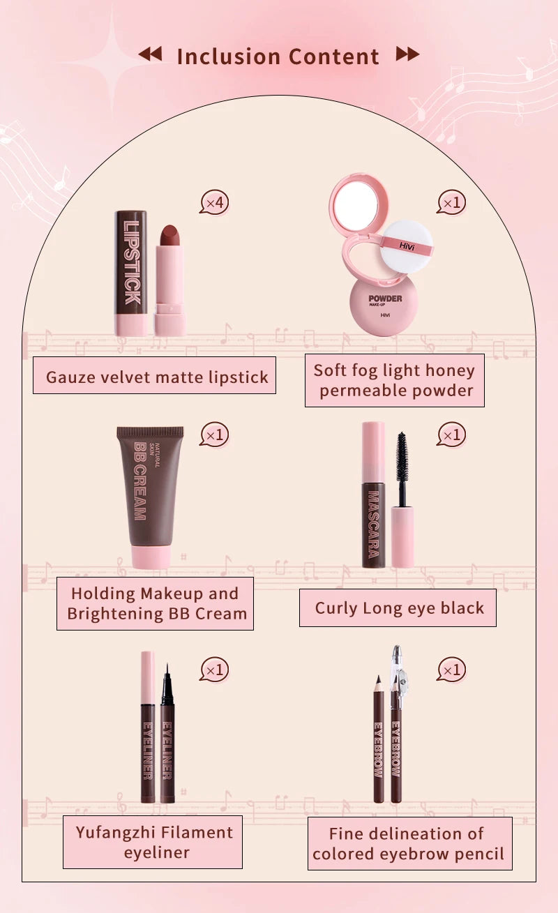 Coffret cadeau de maquillage HiVi, coffret cadeau de maquillage en poudre, coffret d'enregistrement de colle, coffret cadeau limité de rouge à lèvres en poudre, cadeau de la fête des Léons pour votre femme