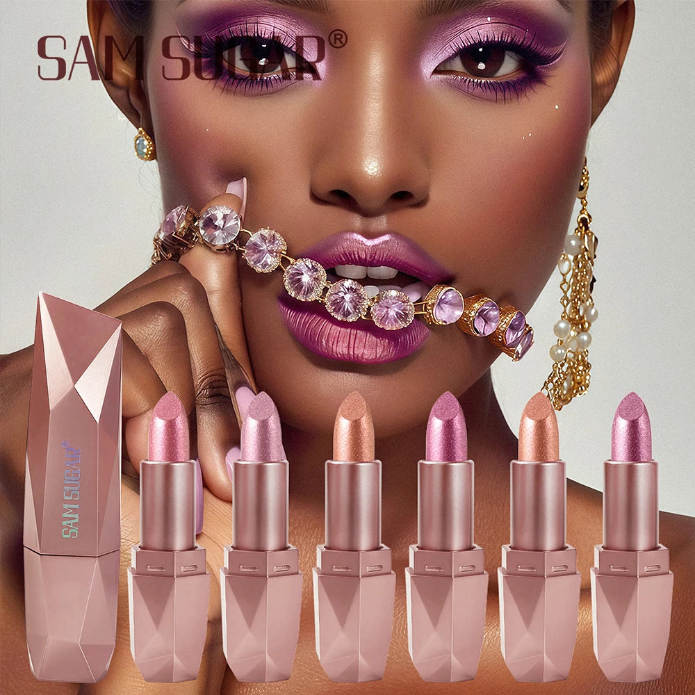 Rouge à lèvres métallique polygone, paillettes longue durée, Orange, rouge, hydratant, lumineux, scintillant, brillant, maquillage