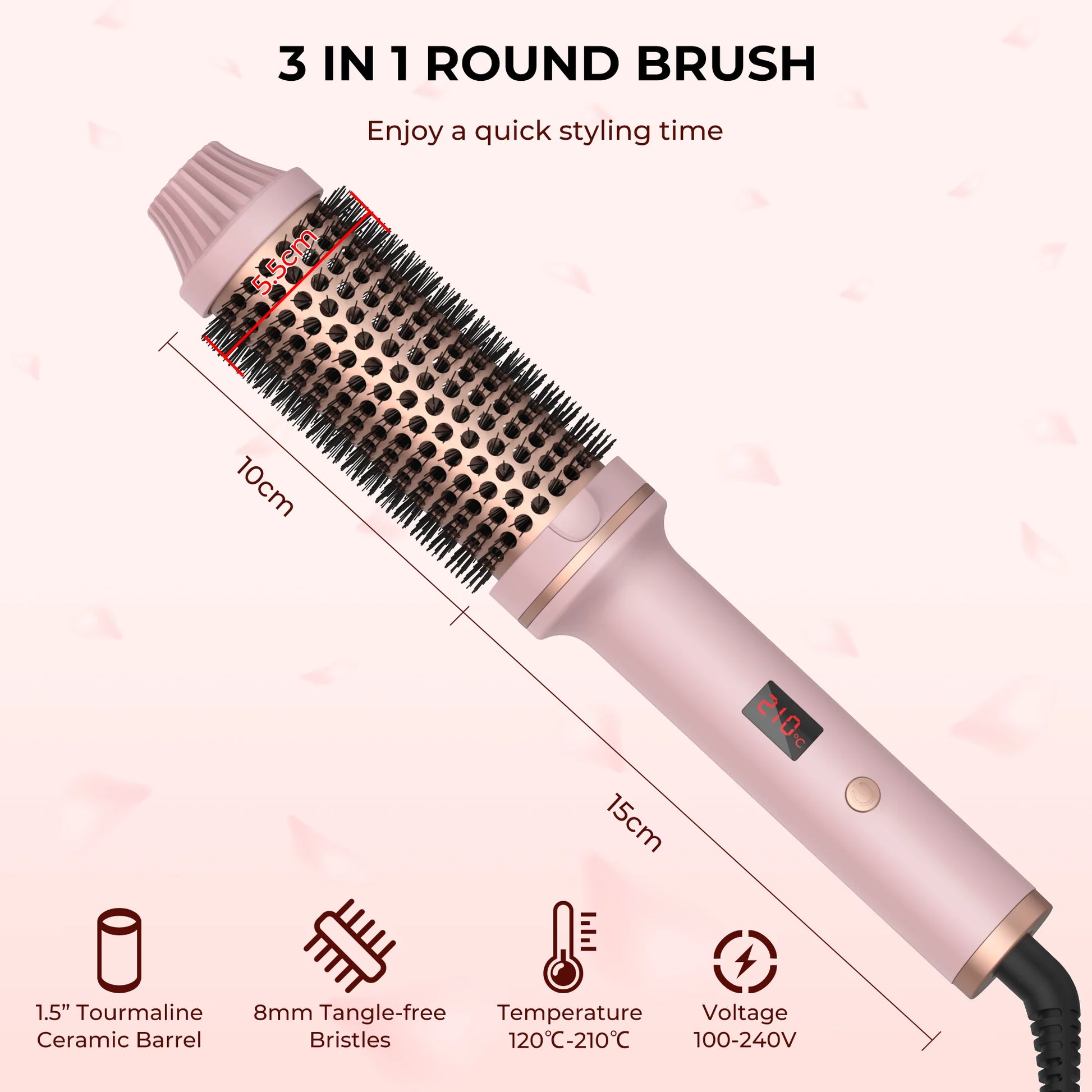1.5 pouces fer à friser brosse en céramique brosse thermique chauffée brosse ronde cheveux électrique brosse chauffante électrique bigoudi peigne