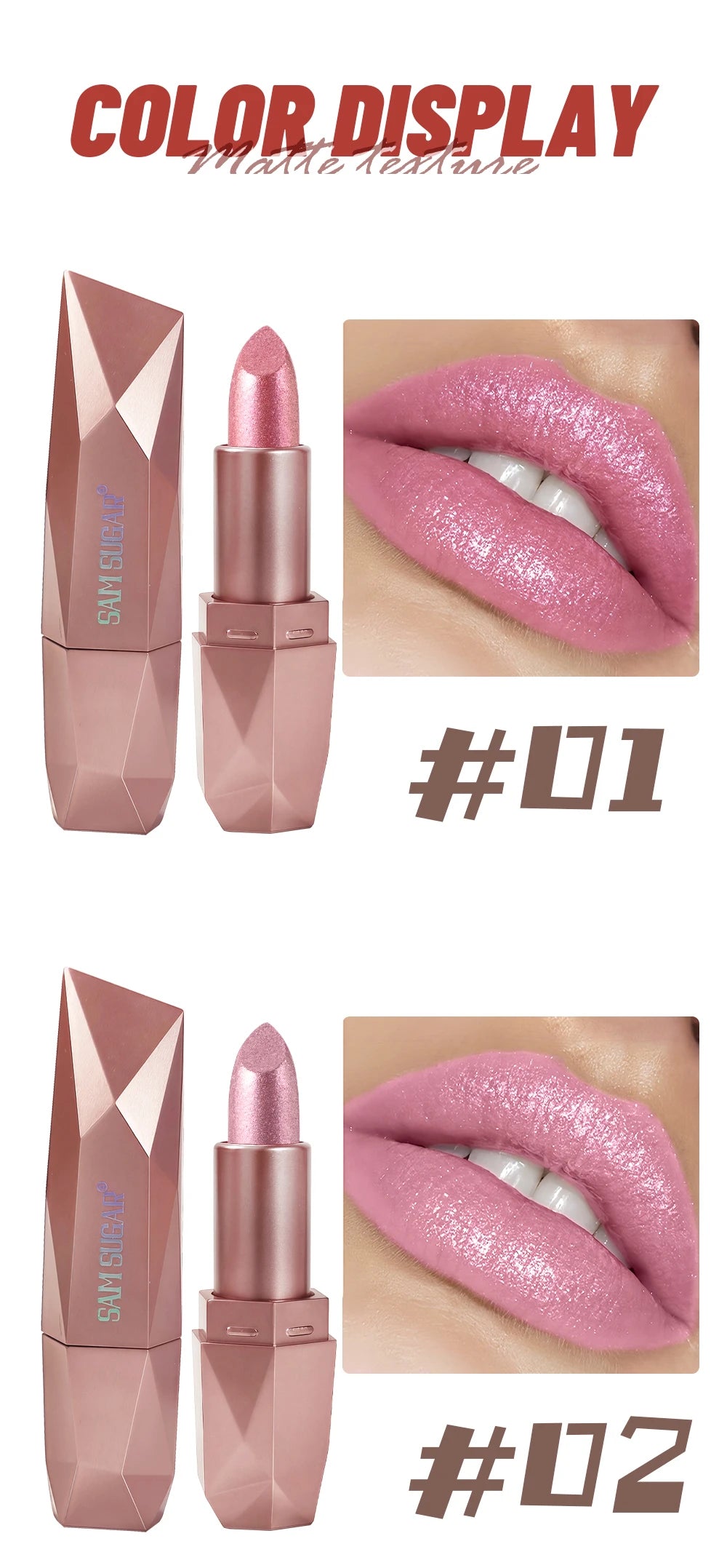 Rouge à lèvres métallique polygone, paillettes longue durée, Orange, rouge, hydratant, lumineux, scintillant, brillant, maquillage